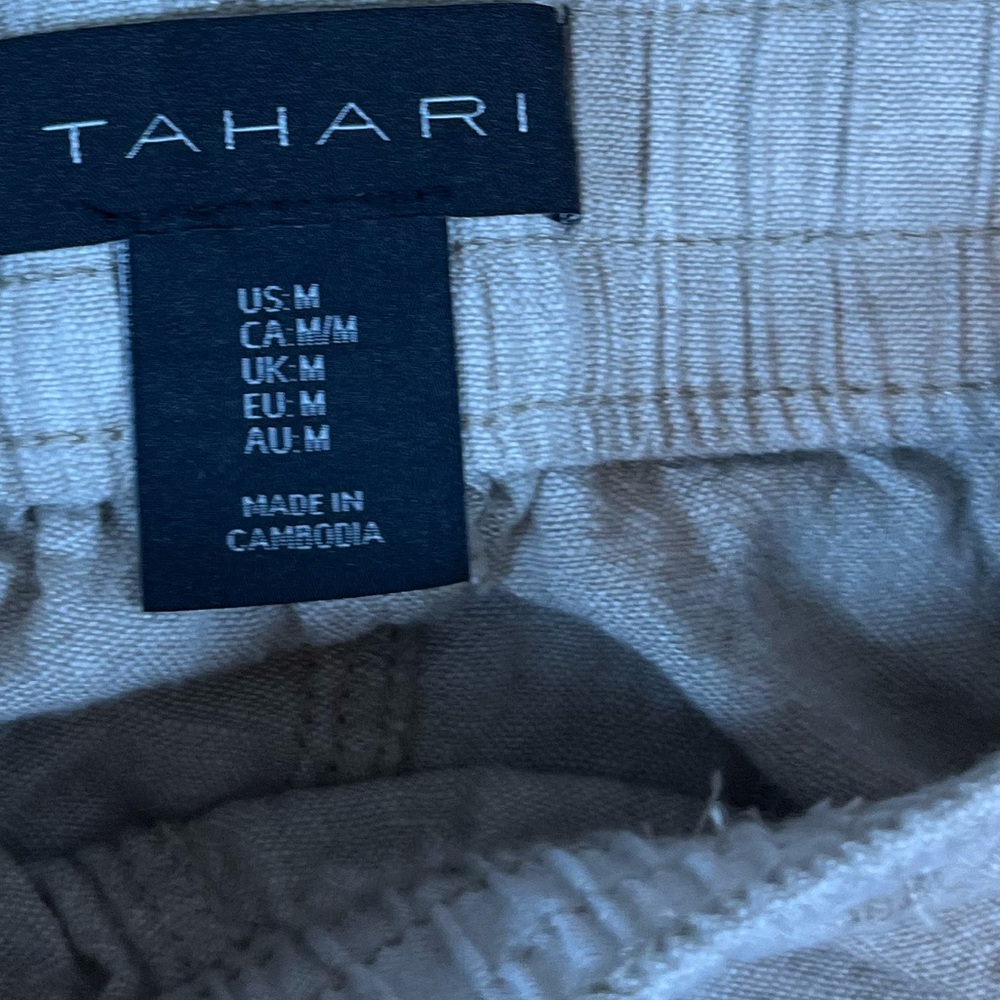 Tahari M Linen Blend Sand Beige Wide Leg Beach Resort Minimal Pull On Pants City - Picture 9 of 9